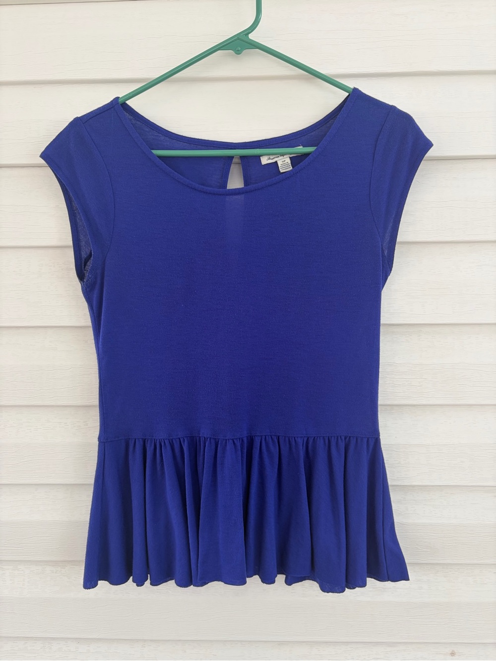 American Eagle S Petite Cobalt Blue Peplum Top Cap Sleeve Blouse